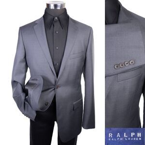 Ralph Lauren Solid Gray Suit Jacket Sport Coat Blazer Two Button Sz 40L Wool